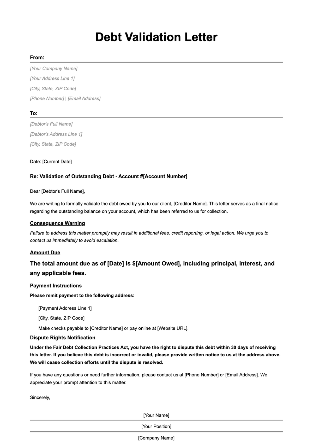 Formal debt collection letter template with fillable fields and legal notice_variant_2